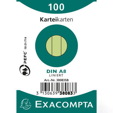 EXACOMPTA Cartes-fiches A8 lignées 38083SB vert 100 pièces