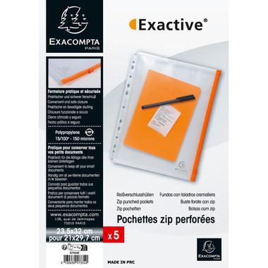 EXACOMPTA Pochette à prosp. avec zip A4 57334E 5 piéces, transparent