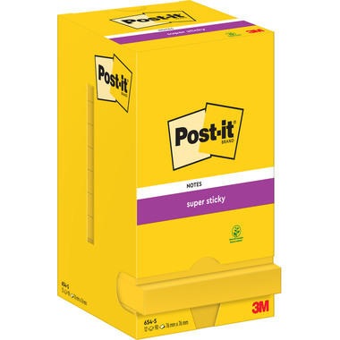 POST-IT Notes Super Sticky 76x76mm 654-S jaune 12x90 fls