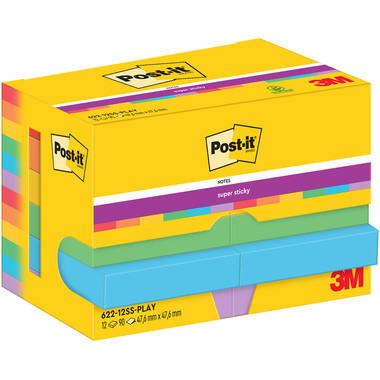 POST-IT Super Sticky Notes 47.6x47.6mm 622-12SS-PLA 6-couleurs 12x90 feuilles