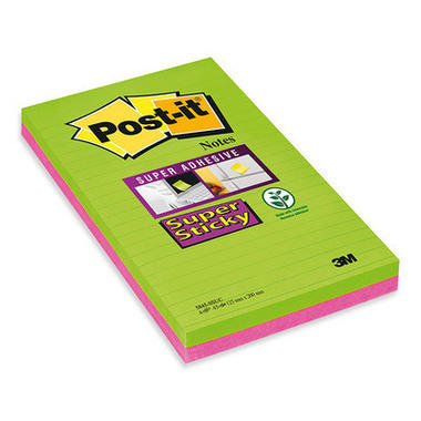 POST-IT Block Super Sticky 203x127mm 5845-SSUC grün/pink,4x45 Blatt,liniert