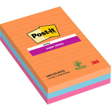 POST-IT Super Sticky Notes 152x101mm 4690-3SS-BOOS 3 couleurs 3x90 flls.