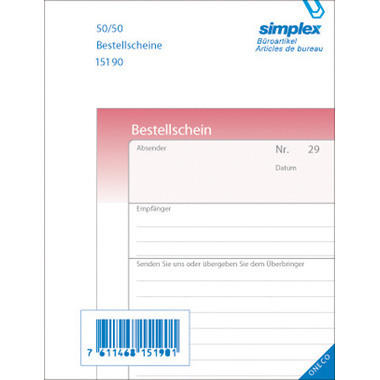 SIMPLEX Bestellscheine D A6 15190 rosa/weiss 50x2 Blatt