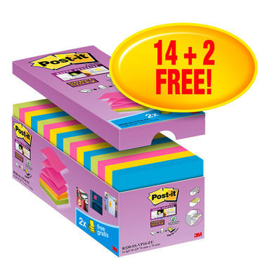 POST-IT Super Sticky Z-Notes 76x76mm R330SSVP 14+2 gratis 90 Blatt