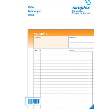 SIMPLEX Rechnungen D A4 15403D orange/weiss 50x2 Blatt