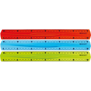 WESTCOTT Règle, élastique E-10222 00 30cm bleu/rouge/vert