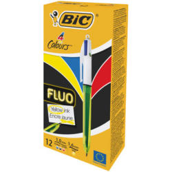 BIC Kugelschreiber Fluo 933948 4 Colours Box, 12 Stück