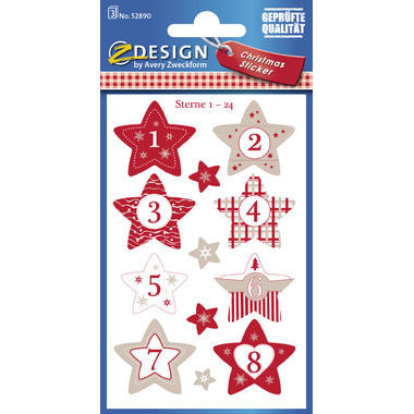 Z-DESIGN Sticker Natale 52890Z Stelle 1-24 3 pezzi