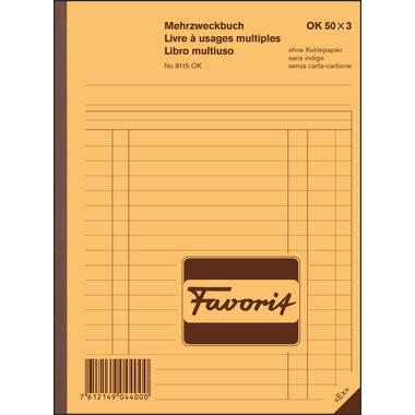 FAVORIT Mehrzweckbuch D/F/I A5 8115OK blau/blau/weiss 50x3 Blatt