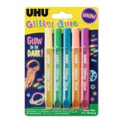 UHU Glitter Glue Glow 990362 5 couleurs