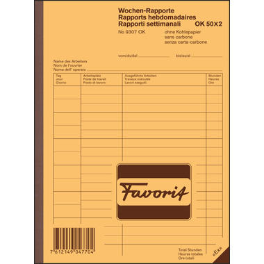 FAVORIT Wochen-Rapporte D/F/I A5 9307 OK Durchschreibepapier 50x2 Blatt