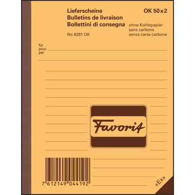 FAVORIT Lieferscheine D/F/I A6 8281OK rot/weiss 50x2 Blatt