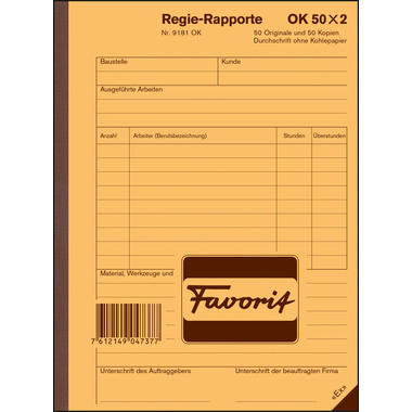 FAVORIT Rapport de régie Allemand A5 9181 OK papier autocopiant 50x2 flls.