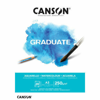 CANSON Graduate Aquarelle A3 400110375 20 flles, blanc, 250g