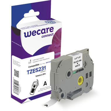 WECARE Band, laminiert schwarz/weiss TZeS231WE ersetzt Ptouch Tze-S231 12mm