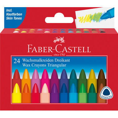 FABER-CASTELL Wachskreide Dreikant 120024 24 Stück, mehrfarbig