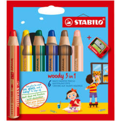 STABILO Crayon couleur Woody 3 in 1 8806-2 6 couleurs étui