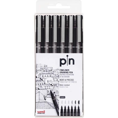 UNI-BALL Fineliner Pin PIN-200(S) Black 6P schwarz 6 Stück