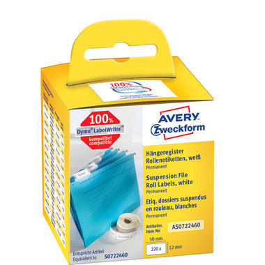 AVERY ZWECKFORM Etiquettes répertoire 50x12mm AS0722460 blanc, rouleau 220 pcs.