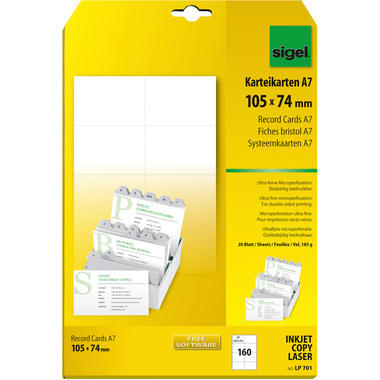 SIGEL Cartes-fiche blanco A7 LP701 blanc 160 pcs.
