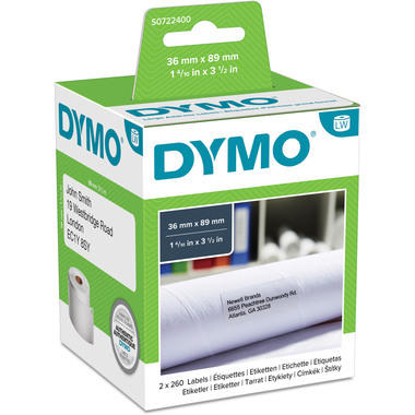DYMO Etiquettes d'adresse S0722400 permanent 89x36mm