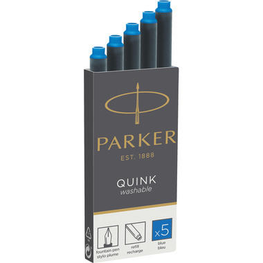 PARKER Cart. d'encre Quink Z 44 1950383 bleu royal, lavable 5 pcs.