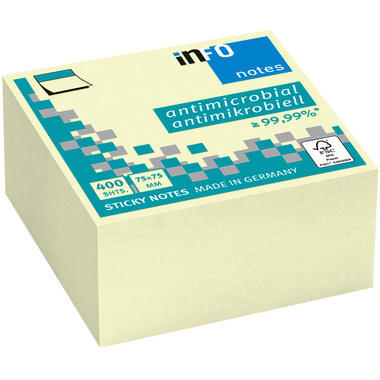 INFO Notes autocollantes 75x75mm 5120-01 antimicrobien, jaune 400 flls.