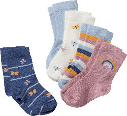 PUSBLU Socken mit Ringeln & Libellen-Motiv, blau + rosa + weiß, Gr. 19/22