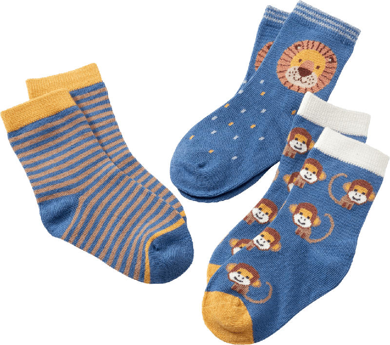 ALANA Socken mit Affen- & Löwen-Motiven, blau + gelb, Gr. 23/26