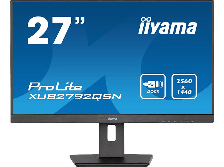 iiyama ProLite XUB2792QSN-B5 Monitor for Business, 27 Zoll, WQHD, 75Hz, 4ms (GTG), USB-C Dock, Gb-LAN, 350cd, IPS, 99% sRGB, Lautsprecher, Schwarz