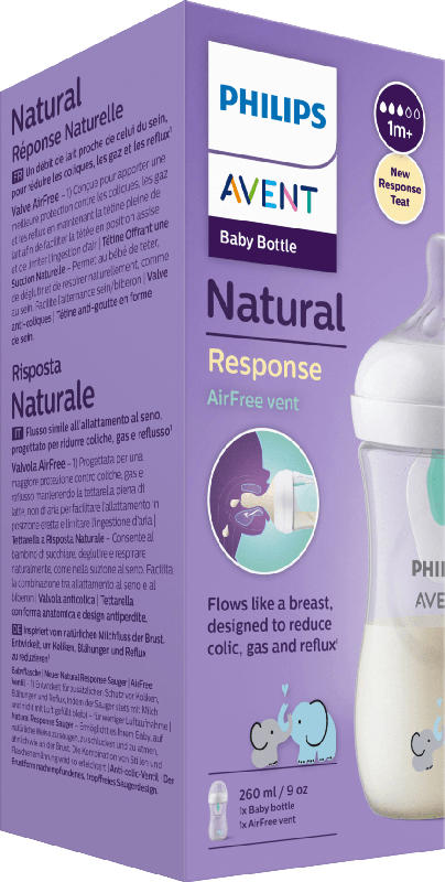 Philips AVENT Babyflasche Natural Response AirFreeVentil weiß/Elefant, von Geburt an, 260ml