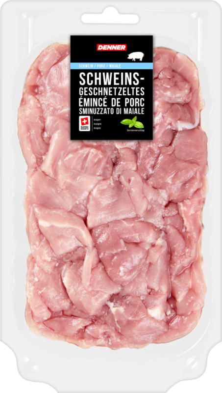 Denner Schweinsgeschnetzeltes, mager, ca. 400 g, per 100 g