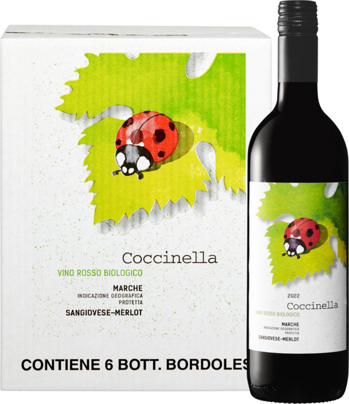 Bio Coccinella Sangiovese-Merlot Marche IGP, Italia, Marche, 2022, 6 x 75 cl