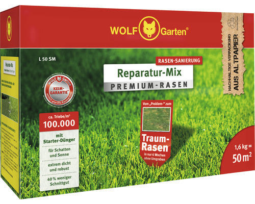 Rasensamen Wolf-Garten Reparatur-Mix mit Dünger 1,6 kg / 50 m²