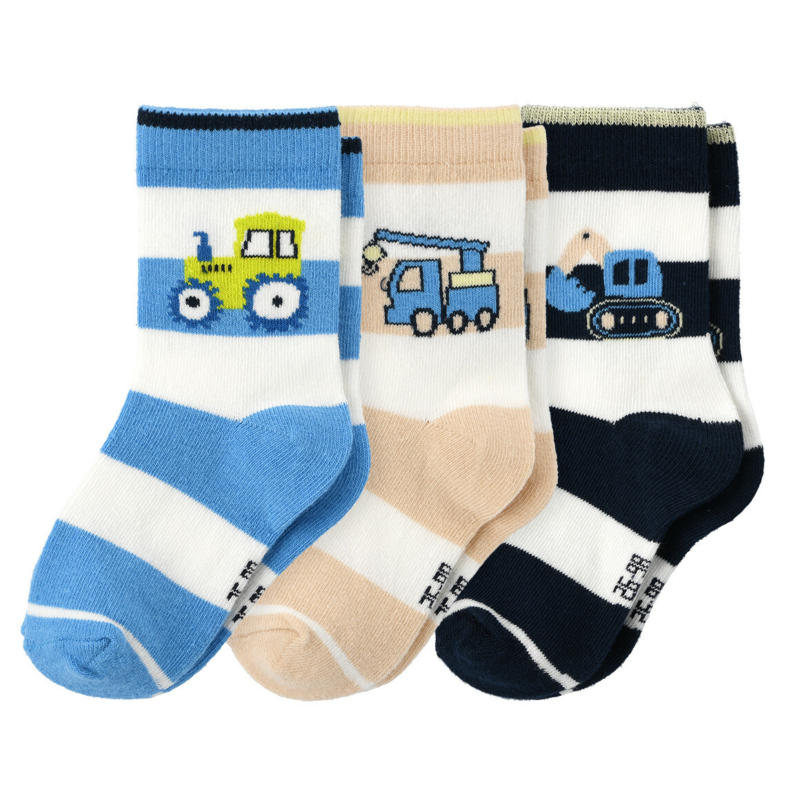 3 Paar Baby Socken mit Fahrzeug-Print