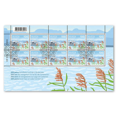 Briefmarken CHF 1.00 «200 Jahre Schifffahrt auf dem Bodensee», Kleinbogen mit 10 Marken