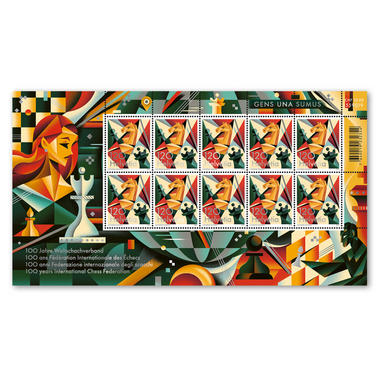 Briefmarken CHF 1.20 «100 Jahre Weltschachverband», Kleinbogen mit 10 Marken