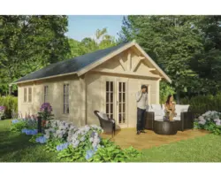 Blockbohlenhaus SKAN HOLZ Toronto 4 Basishaus mit Fußboden 500x740 cm natur