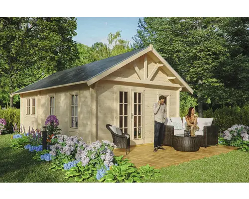 Blockbohlenhaus SKAN HOLZ Toronto 4 Basishaus mit Fußboden 500x740 cm natur