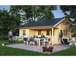 Blockbohlenhaus SKAN HOLZ Ontario Basishaus mit Fußboden 680x580 cm natur