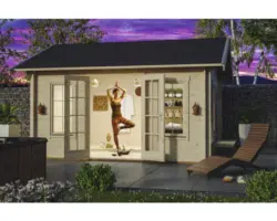 Blockbohlenhaus SKAN HOLZ Montreal 2 Dach dämmbar, für Dachpfannen vorbereitet, mit Fußboden 500x460 cm natur