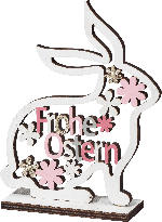 dm-drogerie markt Dekorieren & Einrichten Holzaufsteller, Hase mit Ausstanzung "Frohe Ostern", weiß-rosa-gold - bis 31.03.2024