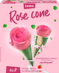 Cornet en forme de rose Fraise & Crème Leone, avec une touche de menthe, 4 x 130 ml