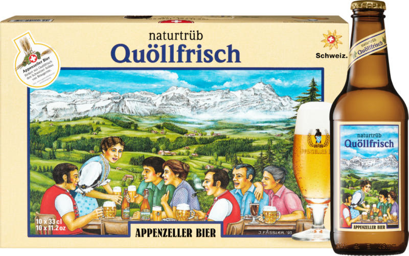 Birra naturalmente torbida Quöllfrisch Appenzeller, 10 x 33 cl
