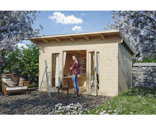 Blockbohlenhaus SKAN HOLZ She Shed Ostende mit Fußboden 390x310 cm natur