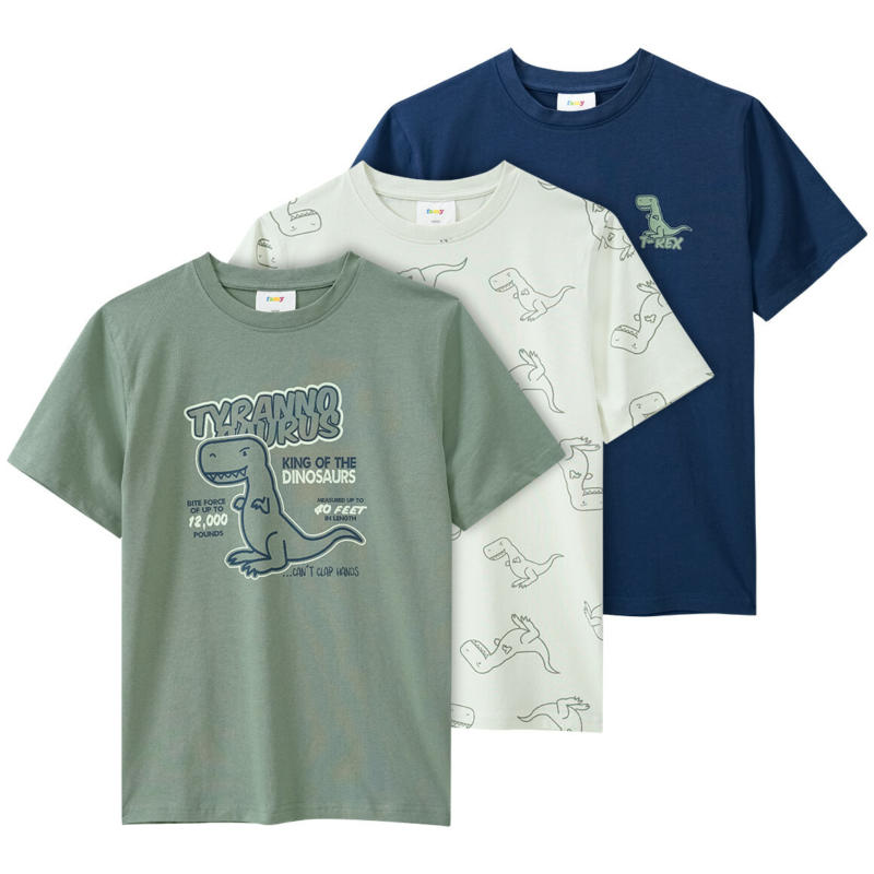 3 Jungen T-Shirts mit Dino-Prints (Nur online)