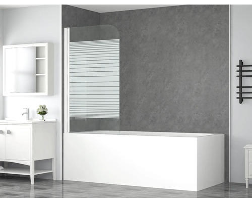 Badewannenfaltwand Form & Style New Tahiti 1-teilig 750x1400 mm Echtglas Dekor Querstreifen weiß