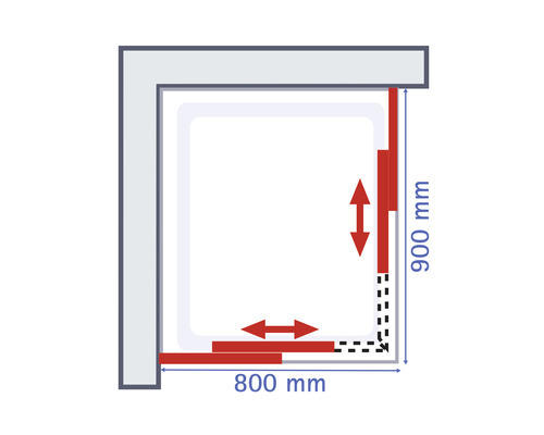 Eckeinstieg mit Schiebetür Schulte ExpressPlus Kristall/Trend 800x900x1850 mm Echtglas Klar hell chromoptik