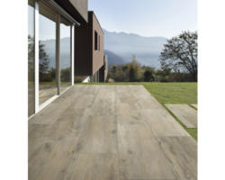 FLAIRSTONE Feinsteinzeug Terrassenplatte Wood Light Brown rektifizierte Kante 90 x 45 x 2 cm