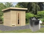 Hornbach Saunahaus Karibu Talos 3 inkl. 9 kW Ofen u.integr. Steuerung ohne Vorraum mit Holztür und Isolierglas